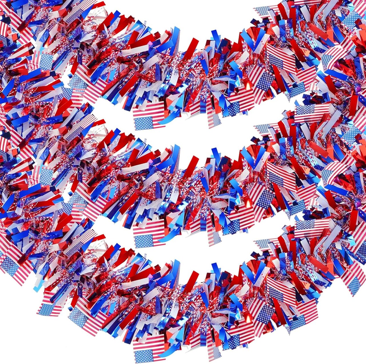 39.4 Ft 4th of July Patriotic Tinsel Garland for Memorial Day